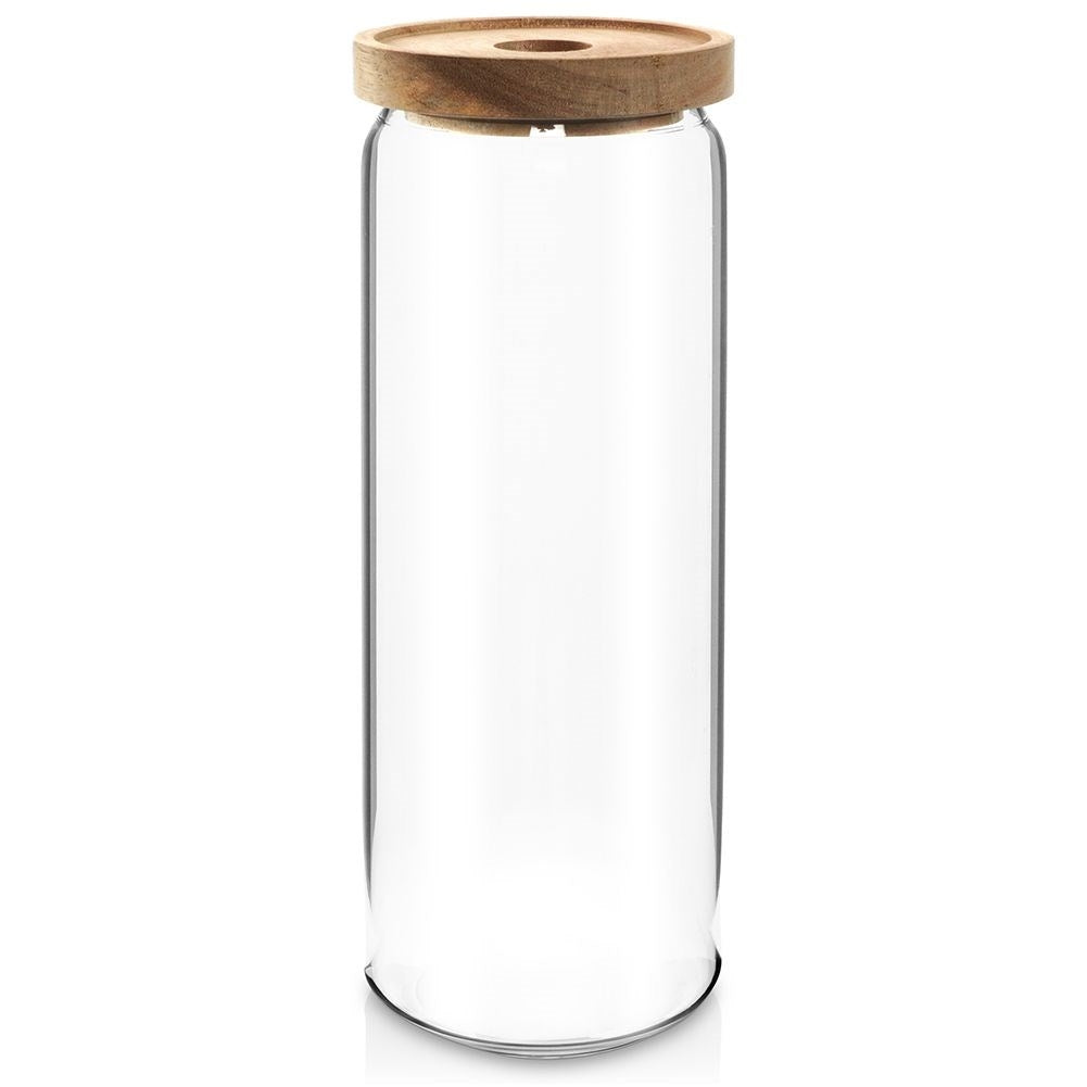 Glass container with airtight acacia wood lid