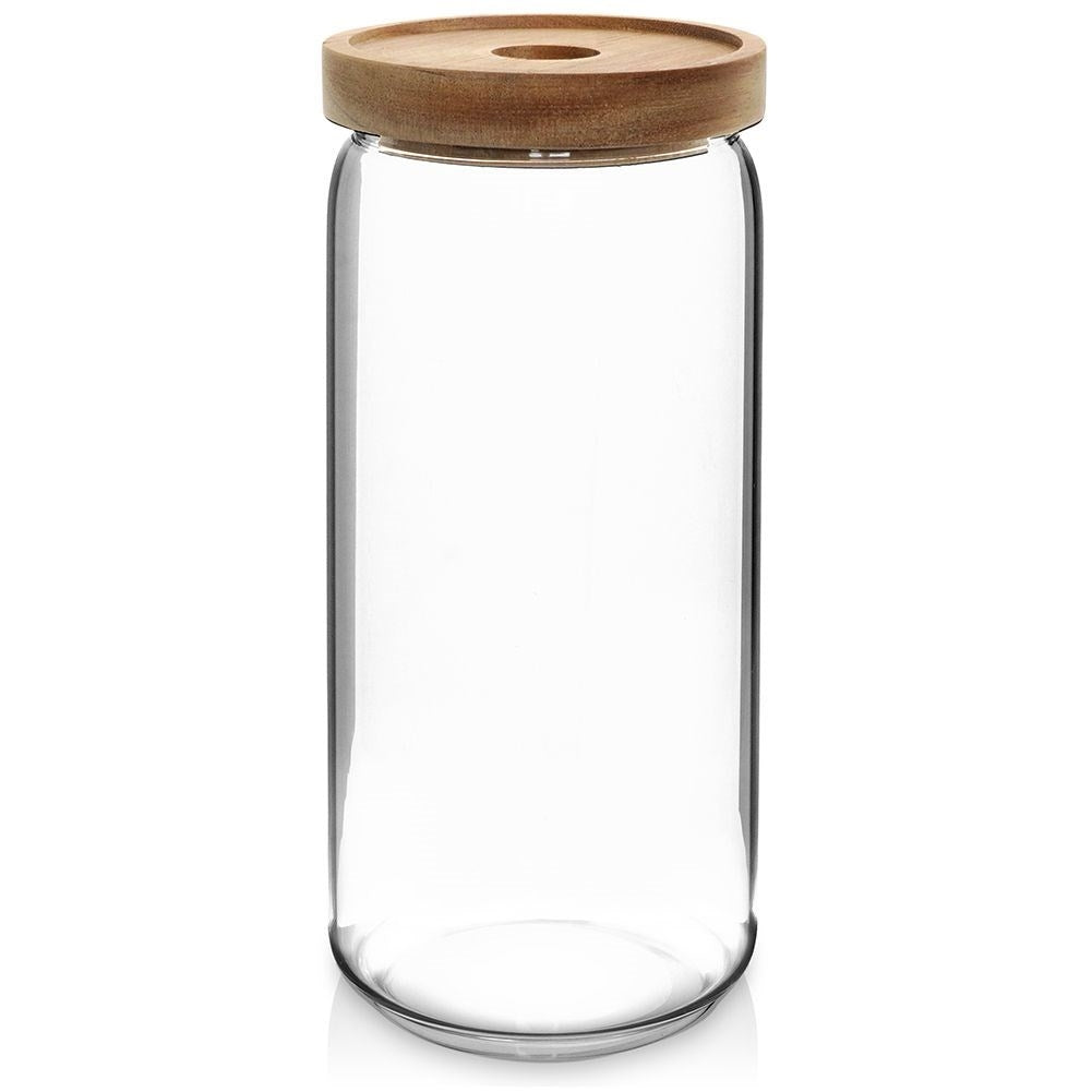 Glass container with airtight acacia wood lid