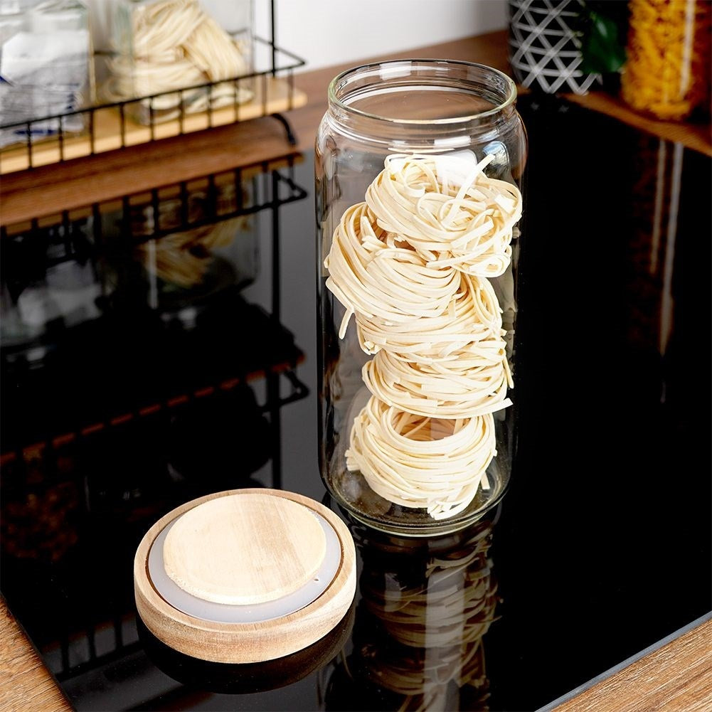 Glass container with airtight acacia wood lid