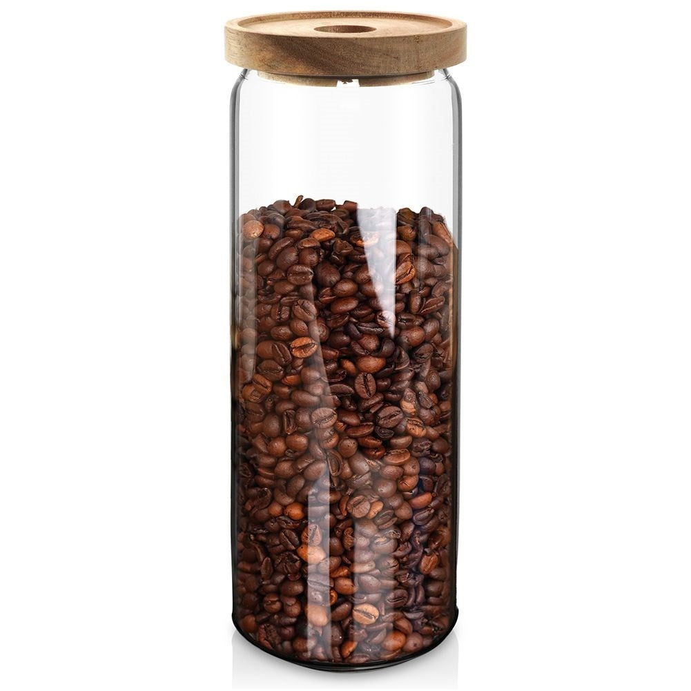 Glass container with airtight acacia wood lid