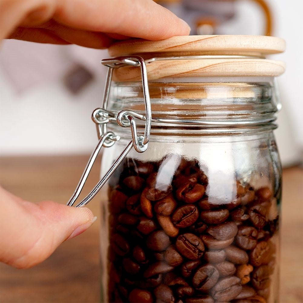 Glass container with bamboo lid, 250 ml, tight-fitting patent lock