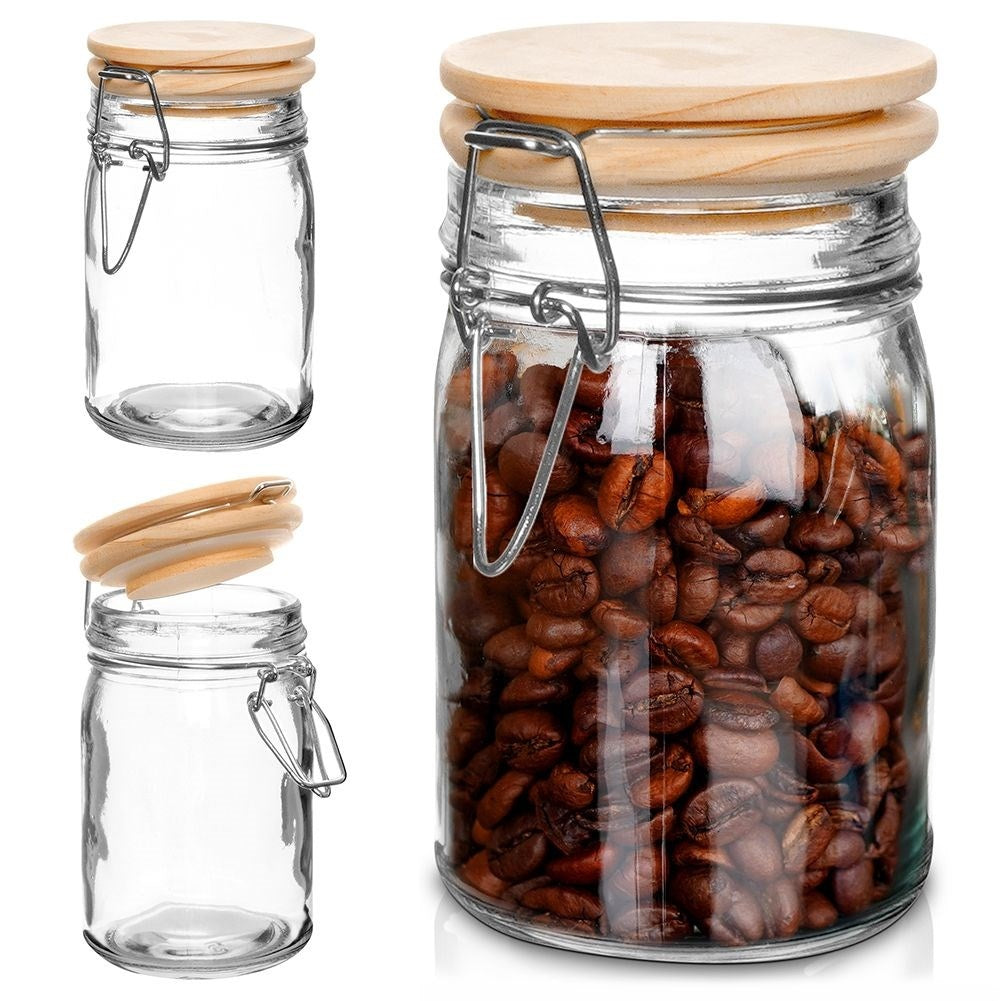 Glass container with bamboo lid, 250 ml, tight-fitting patent lock