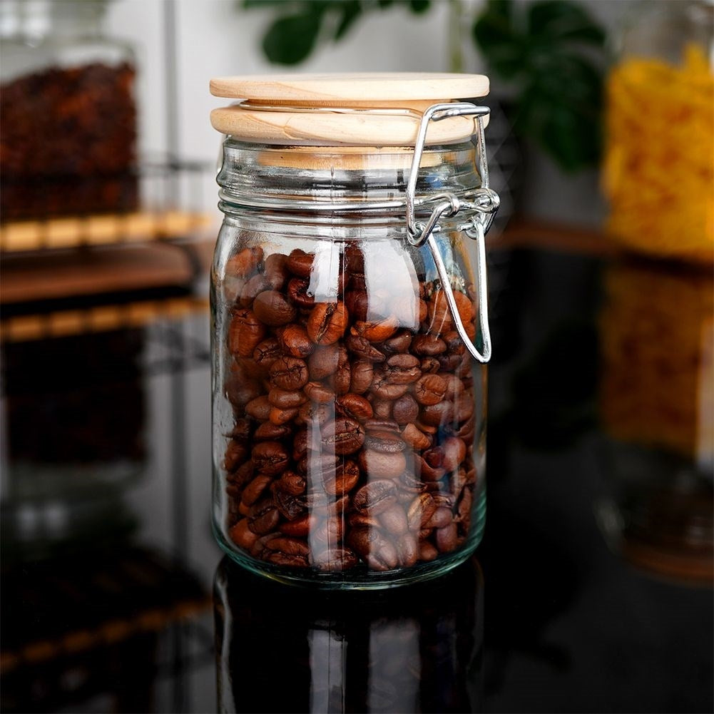Glass container with bamboo lid, 250 ml, tight-fitting patent lock