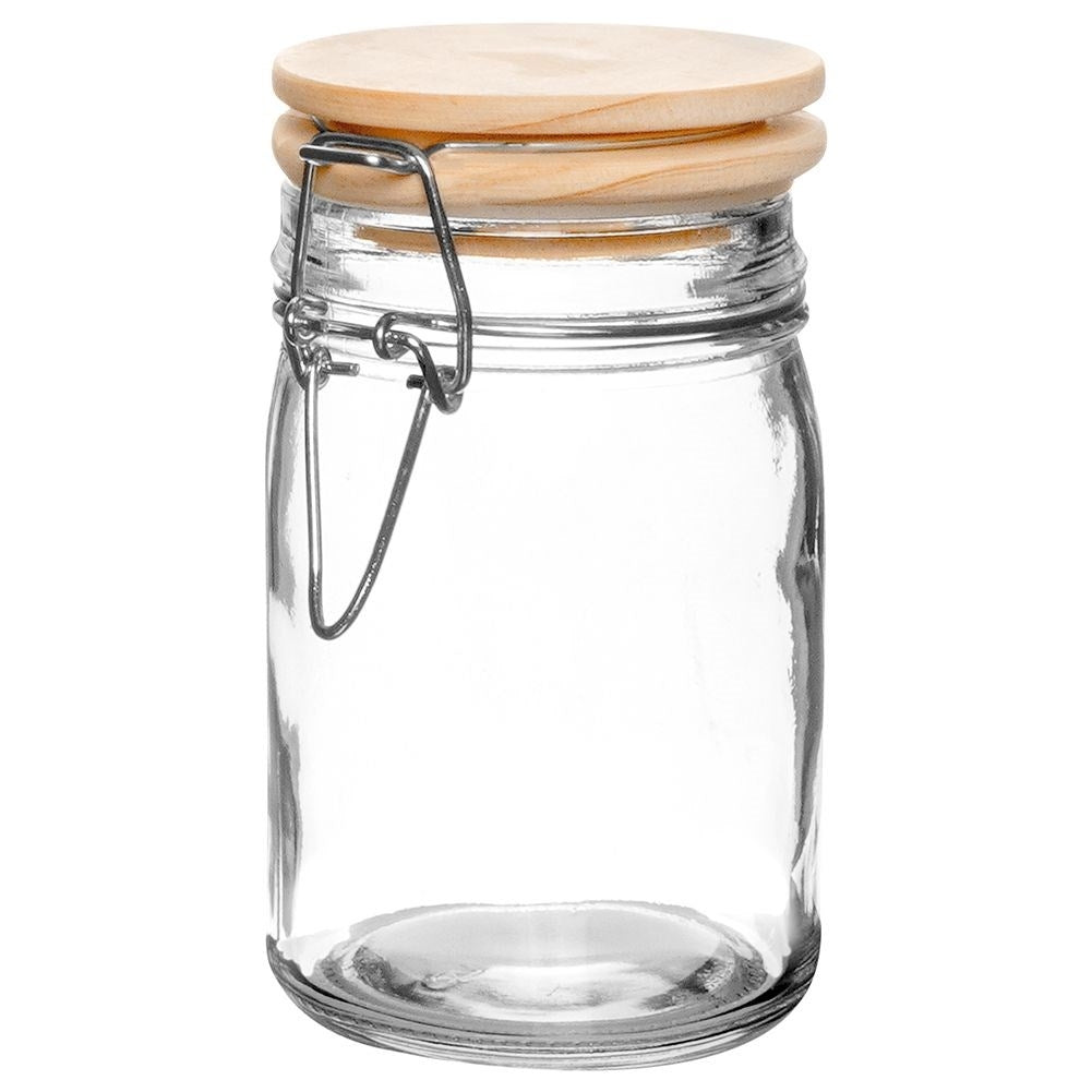Glass container with bamboo lid, 250 ml, tight-fitting patent lock