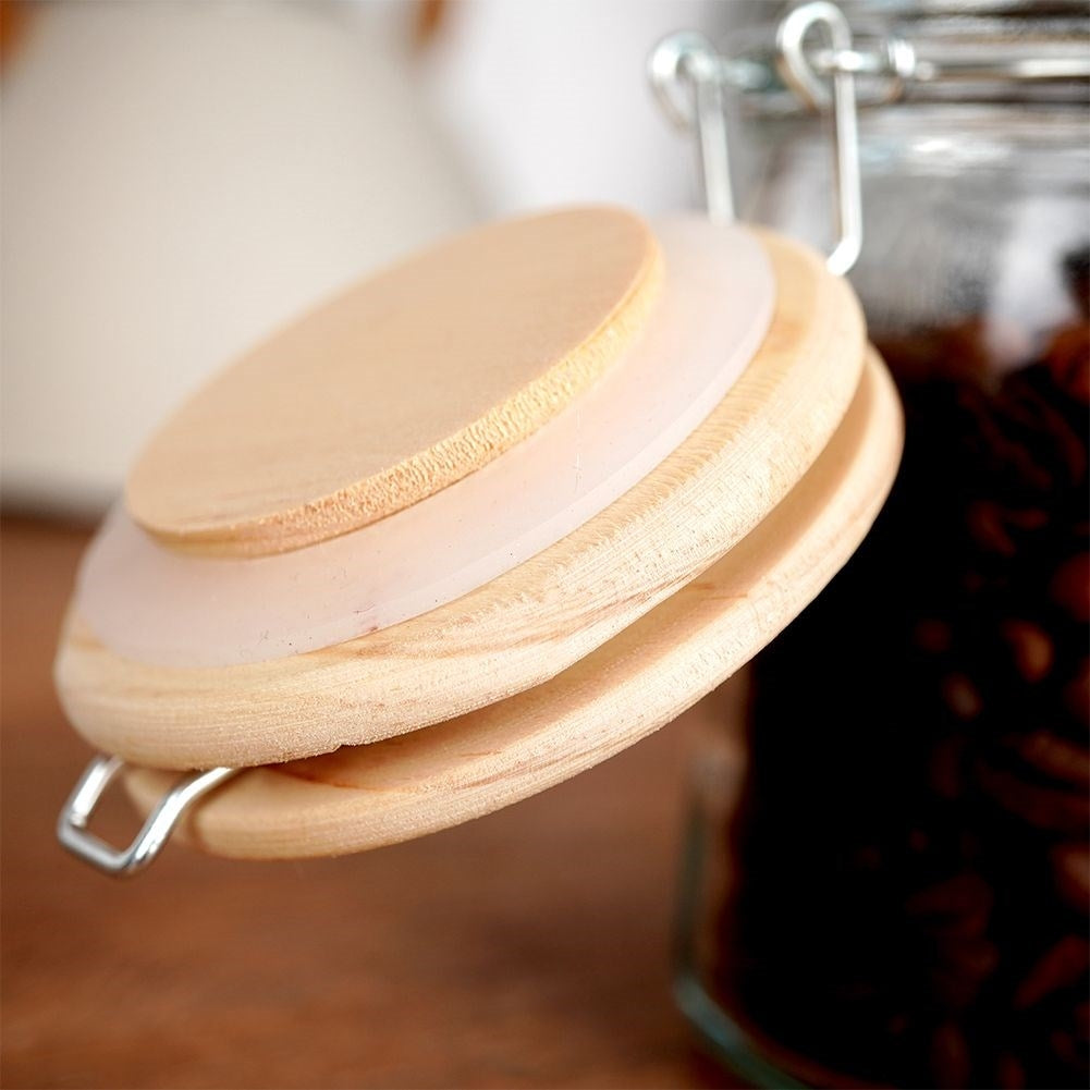 Glass container with bamboo lid, 250 ml, tight-fitting patent lock