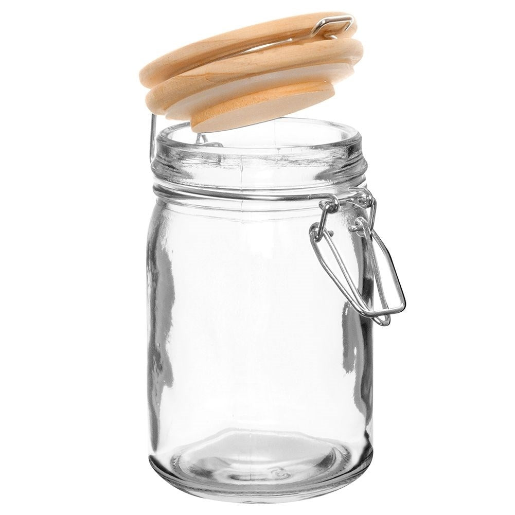 Glass container with bamboo lid, 250 ml, tight-fitting patent lock