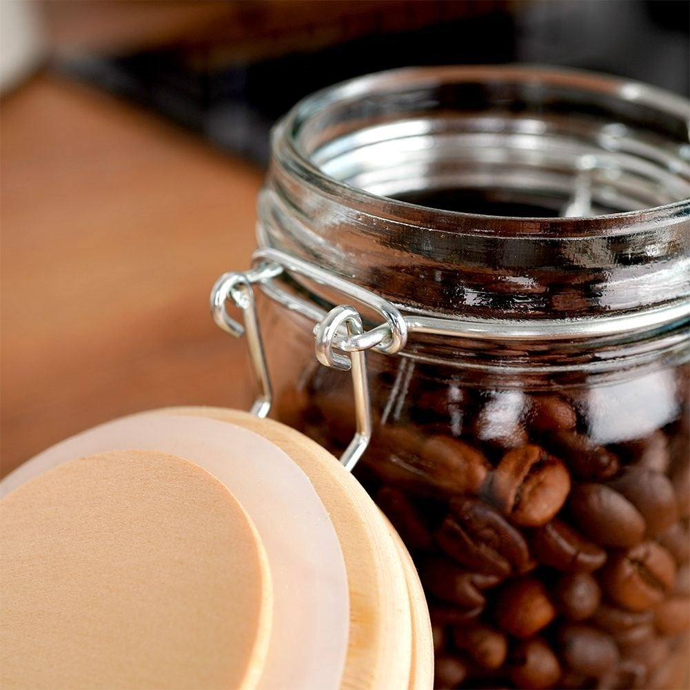 Glass container with bamboo lid, 250 ml, tight-fitting patent lock