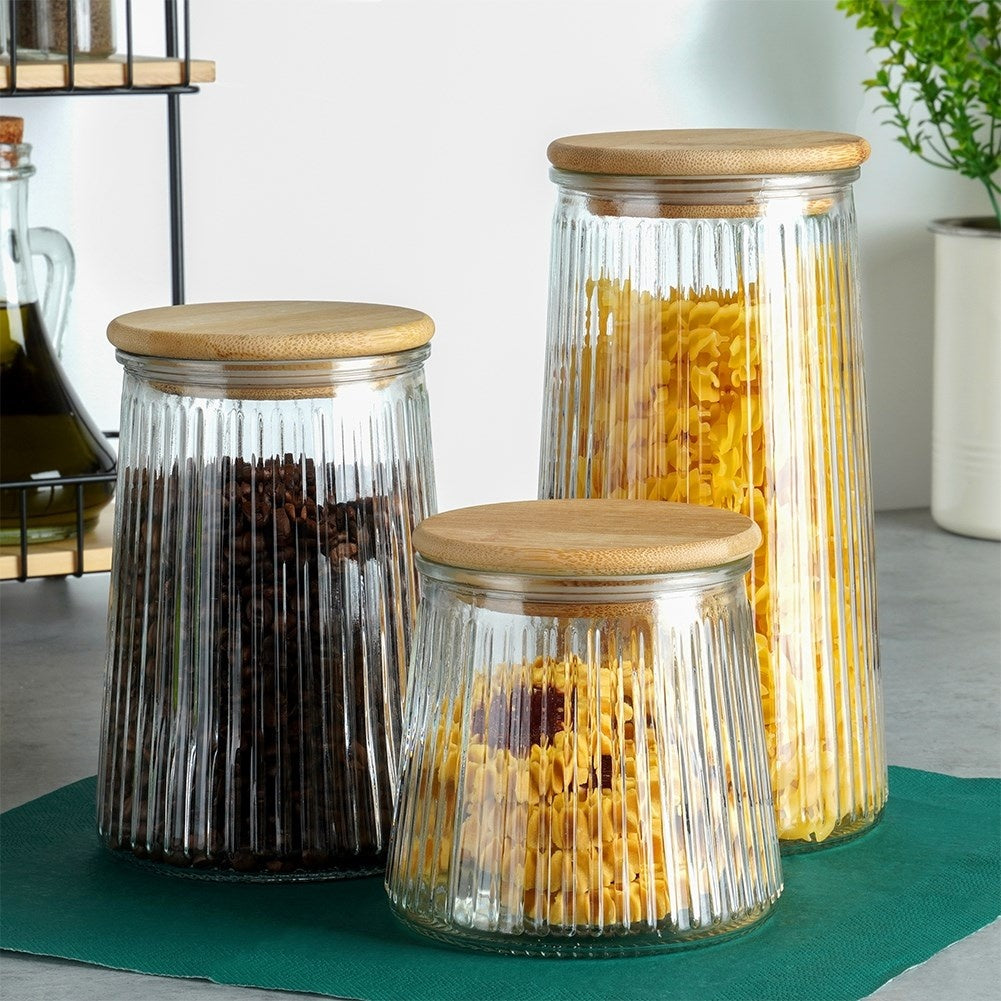 Glass container with bamboo lid - airtight and dishwasher safe