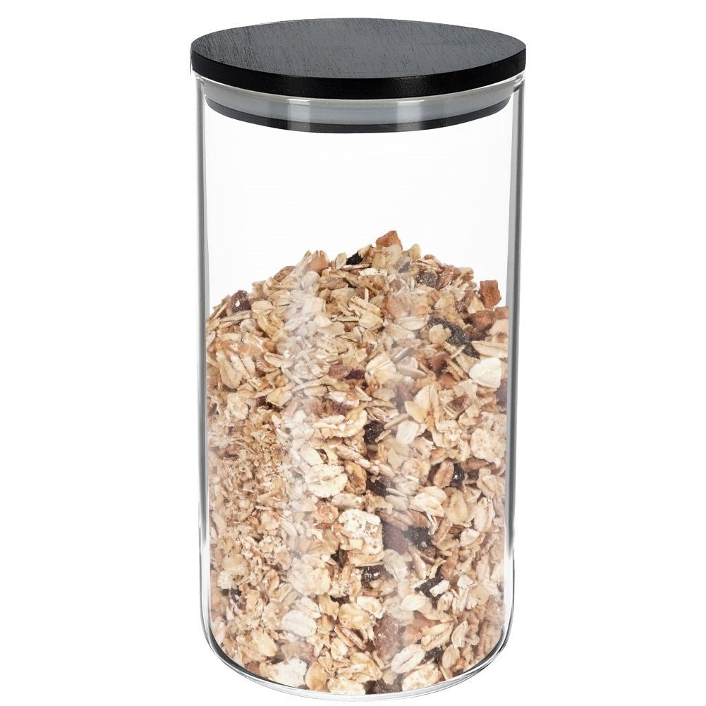 Glass container with bamboo lid and silicone seal