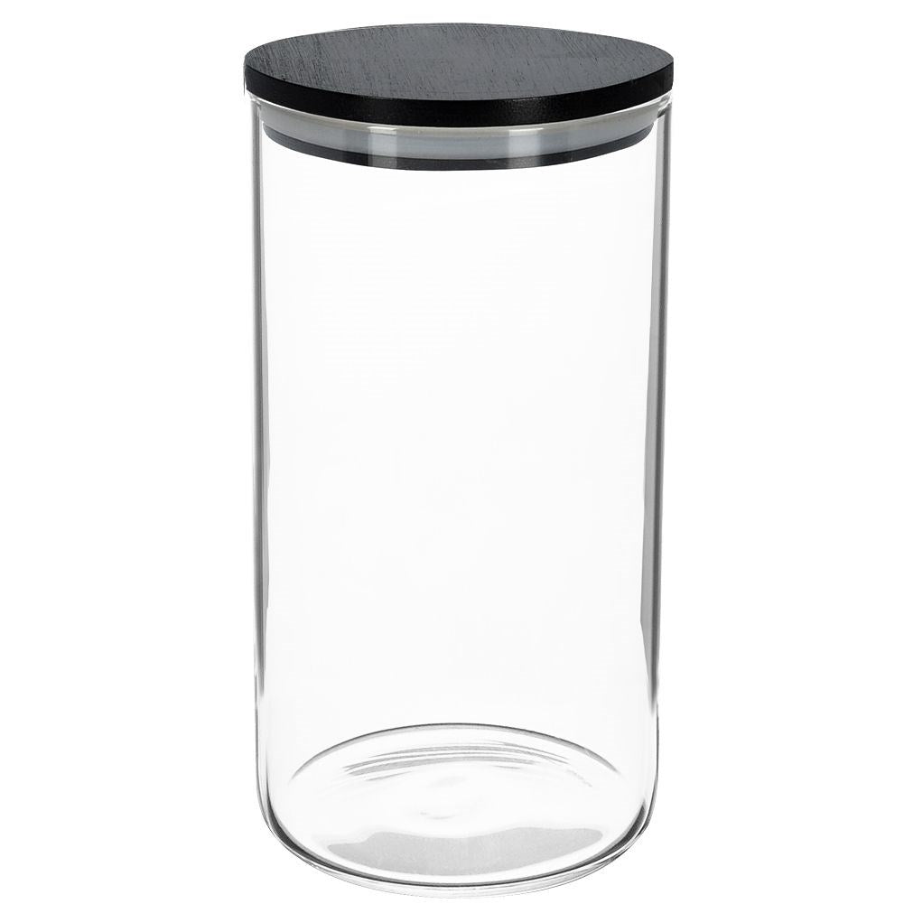 Glass container with bamboo lid and silicone seal