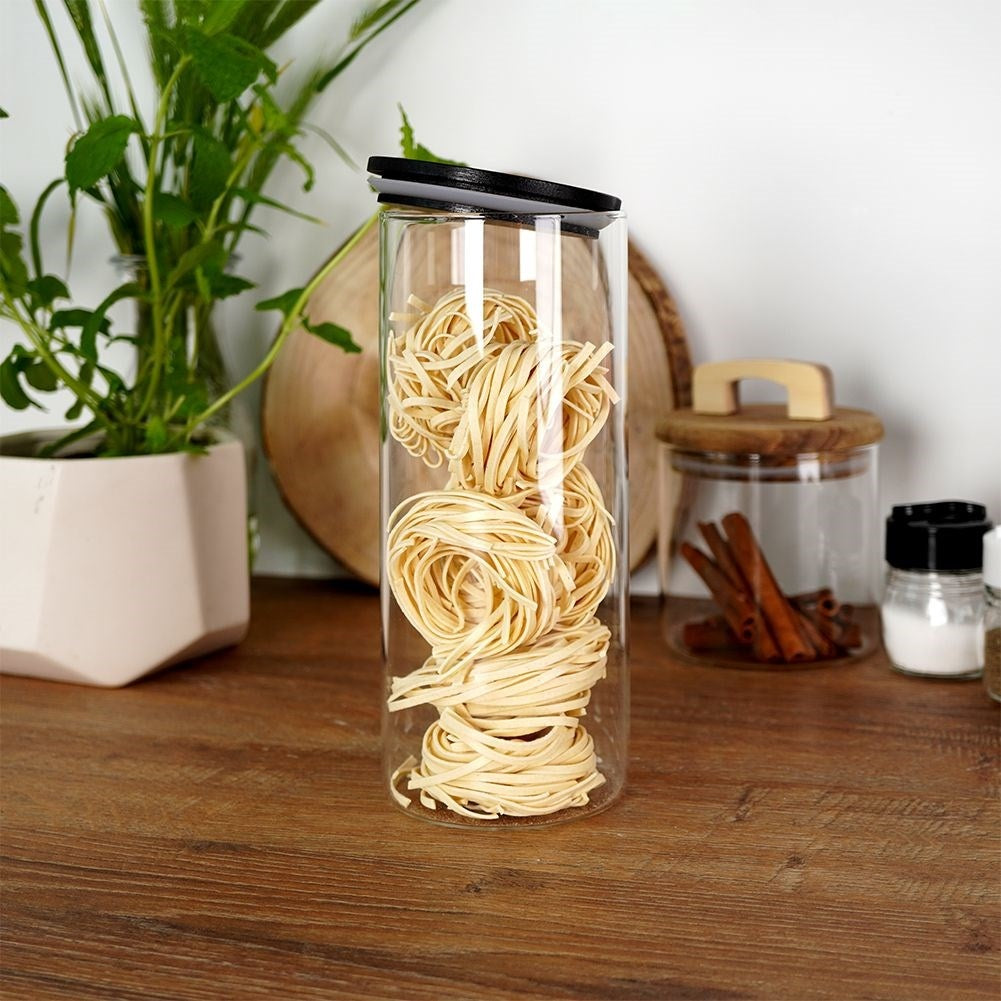 Glass container with bamboo lid for food storage