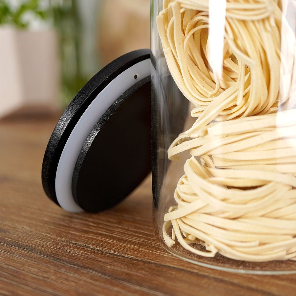 Glass container with bamboo lid for food storage