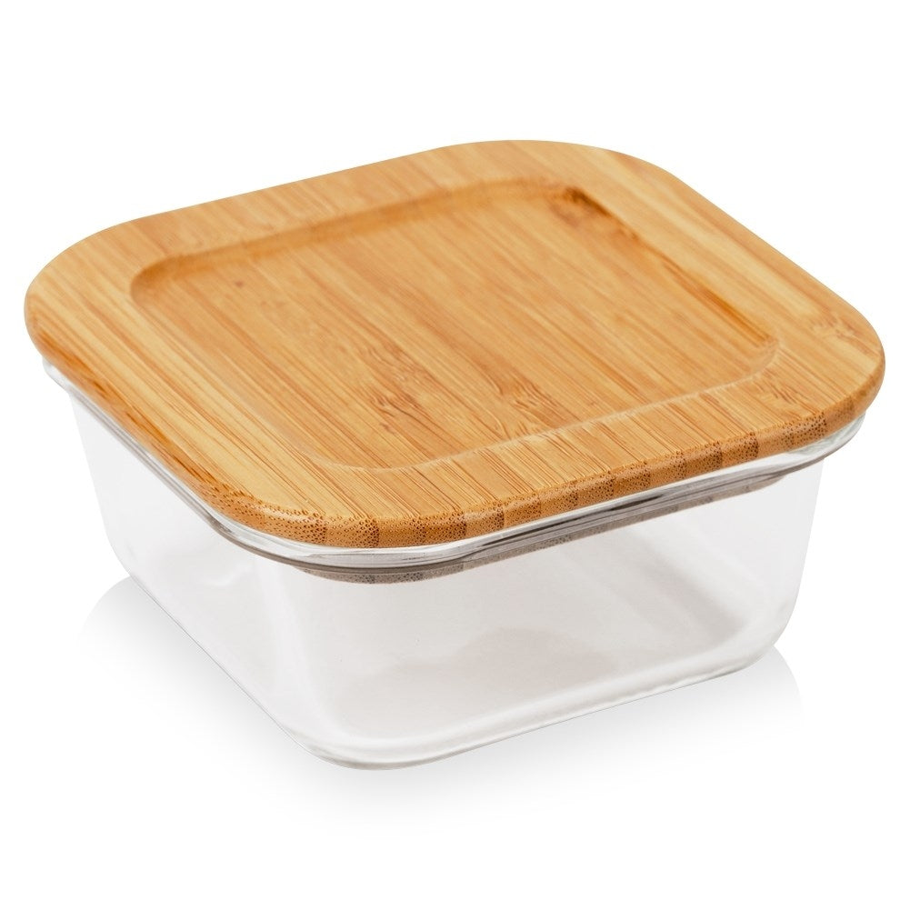 Glass container with bamboo lid for safe food storage