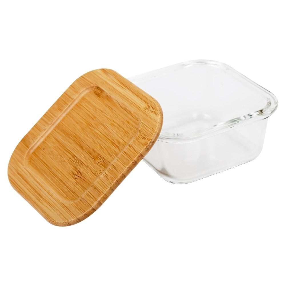 Glass container with bamboo lid for safe food storage