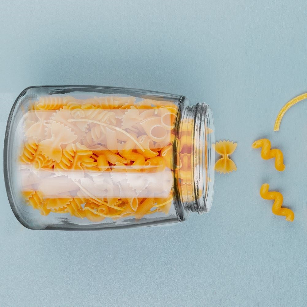 Glass container with black lid for food storage
