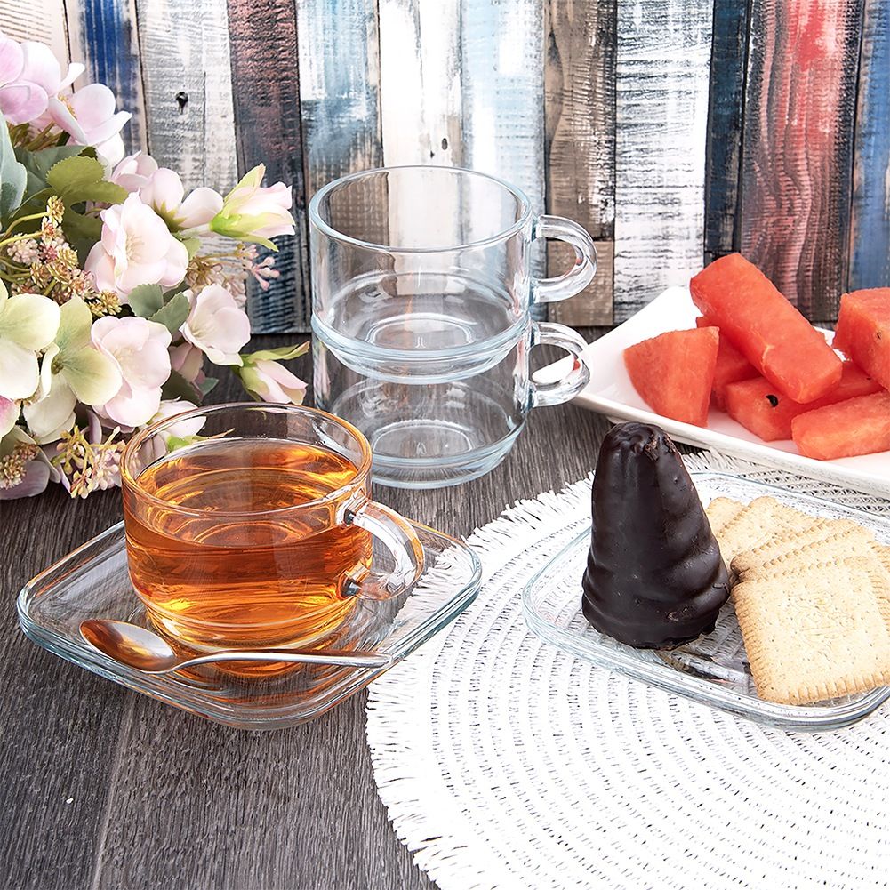 Glass cup with saucer 250 ml 6 pcs.