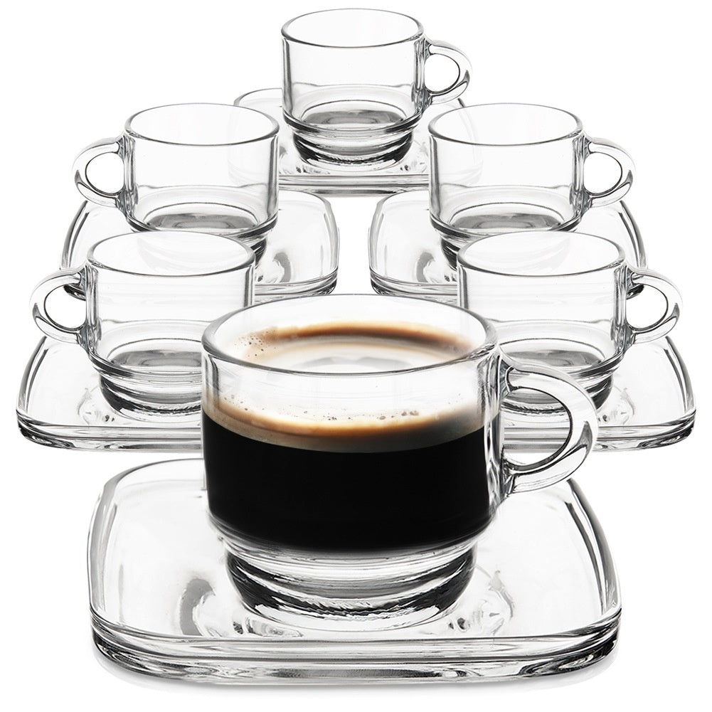 Glass cup with saucer 75 ml 6 pcs.