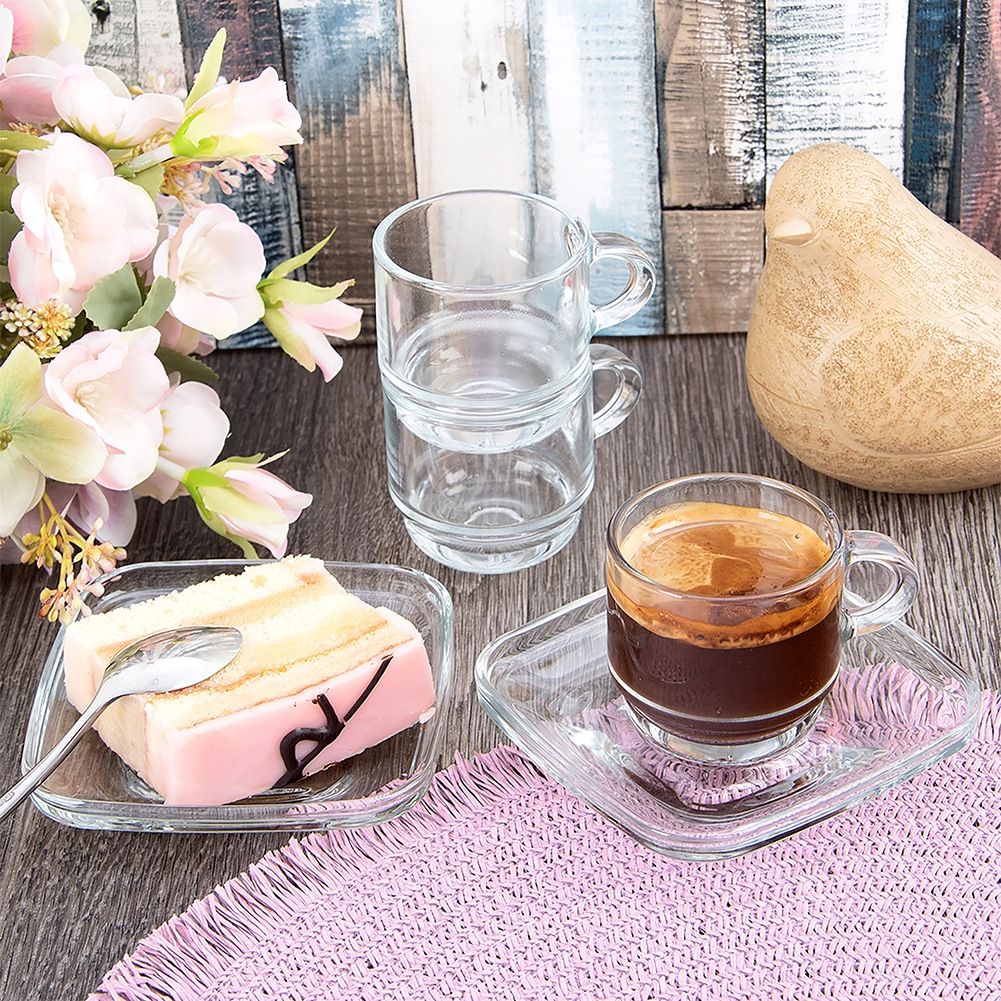 Glass cup with saucer 75 ml 6 pcs.