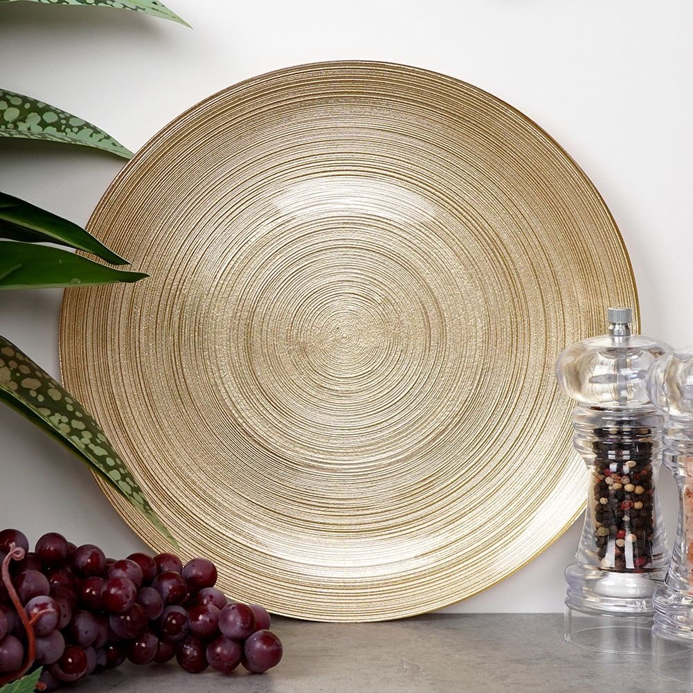Glass dinner plate painted in gold for meals and snacks