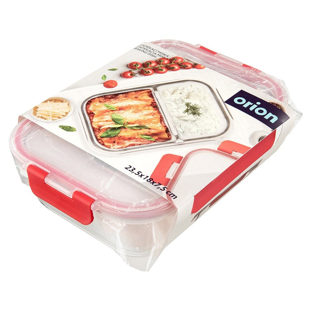 Glass food container with lid and seal, divided, 1.3 l