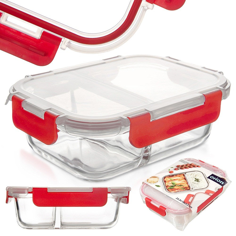 Glass food container with lid and seal, divided, 1.3 l