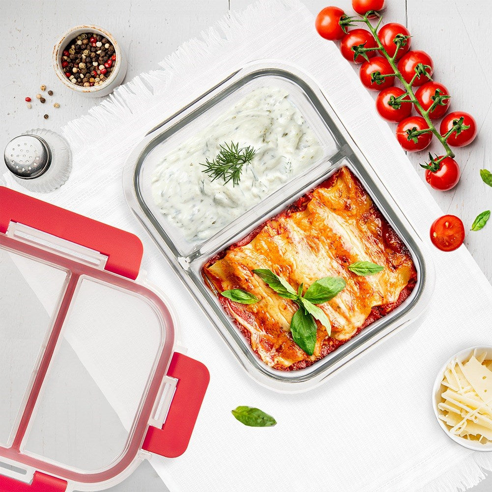 Glass food container with lid and seal, divided, 1.3 l