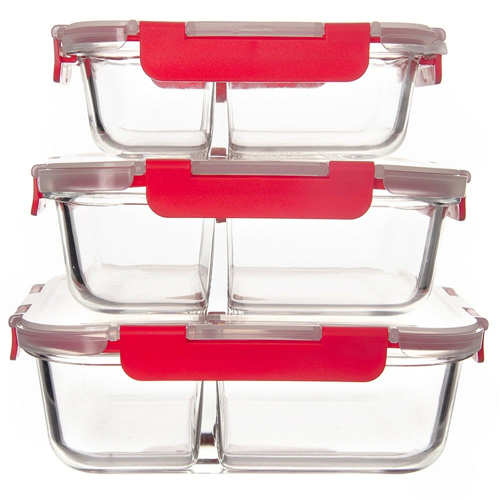 Glass food container with lid and seal, divided, 550 ml