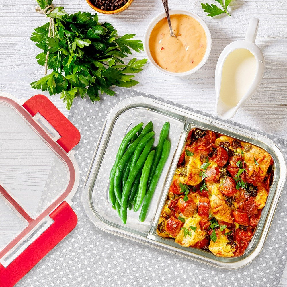 Glass food container with lid and seal, divided, 550 ml