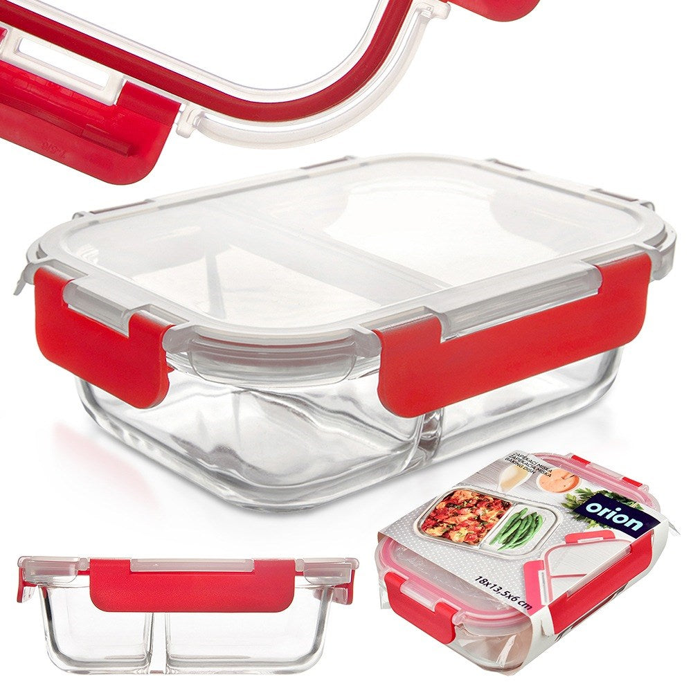 Glass food container with lid and seal, divided, 550 ml