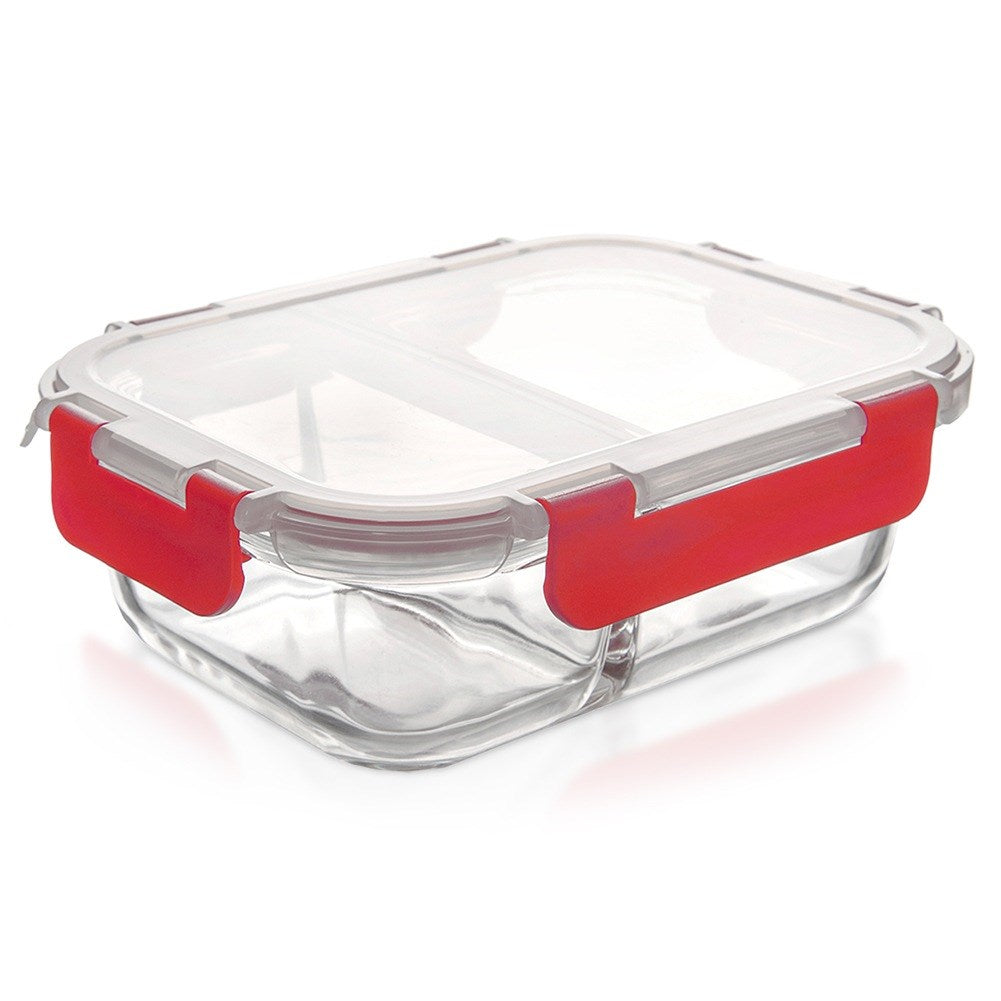 Glass food container with lid and seal, divided, 950 ml