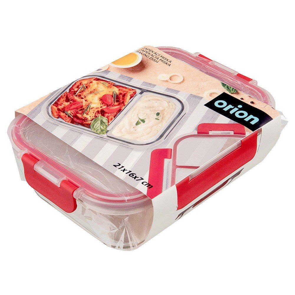 Glass food container with lid and seal, divided, 950 ml
