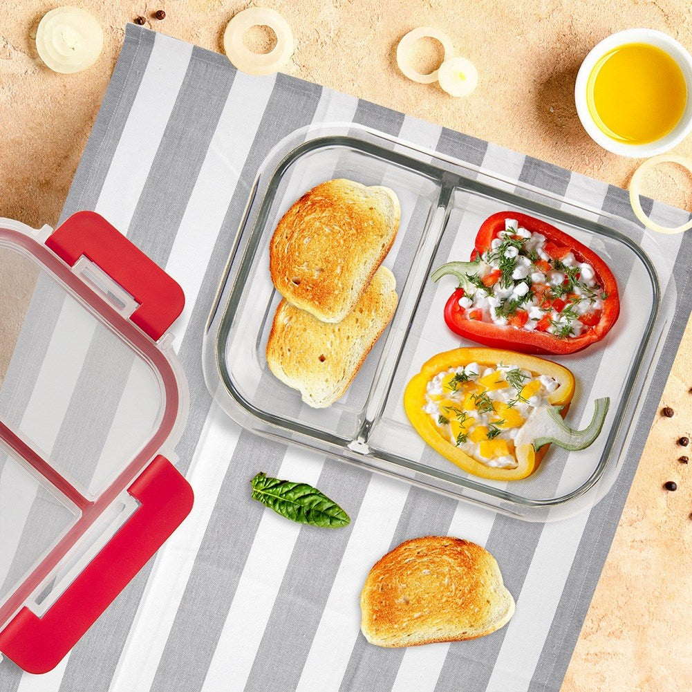 Glass food container with lid and seal, divided, 950 ml