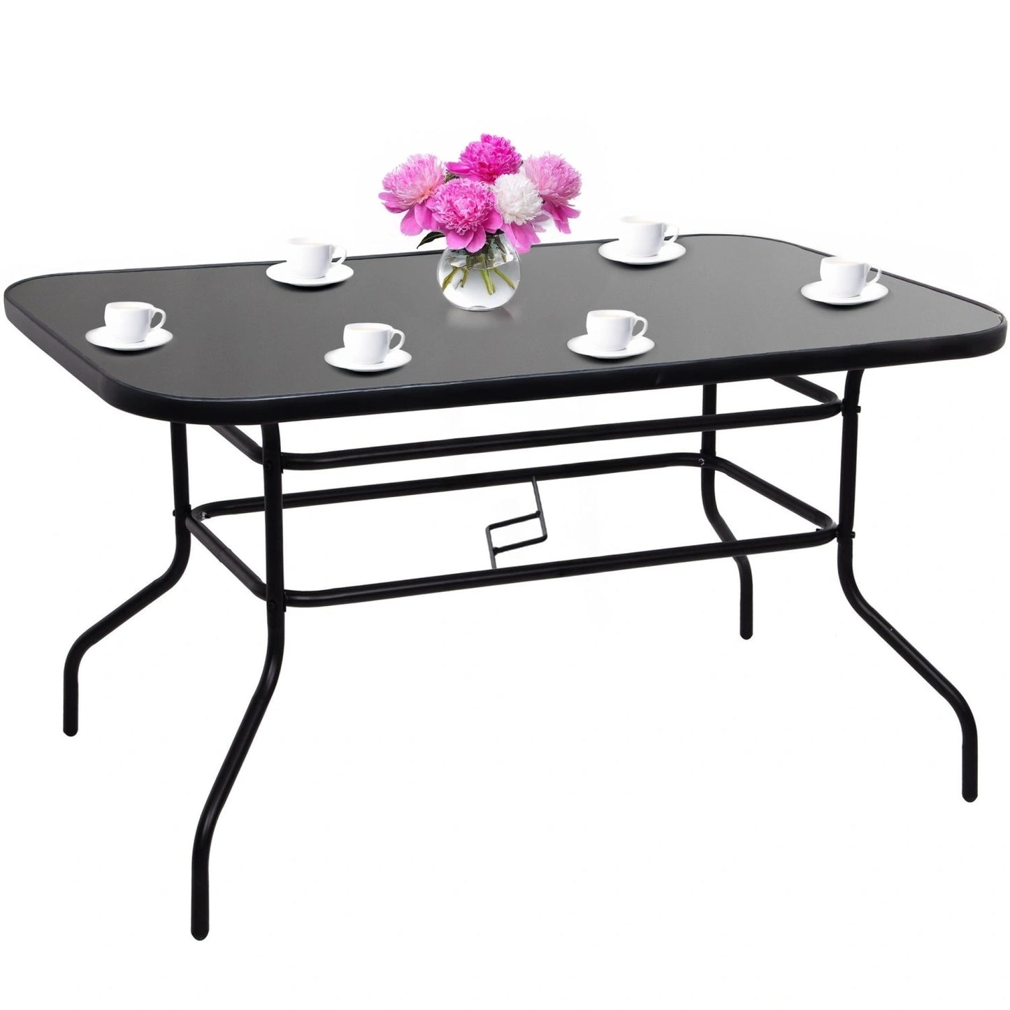 Glass garden table 120x70 cm for terrace garden tempered glass black