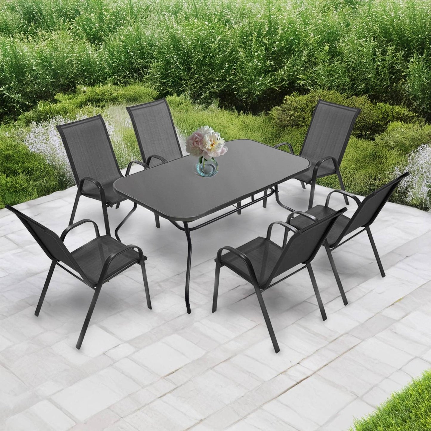 Glass garden table 120x70 cm for terrace garden tempered glass black