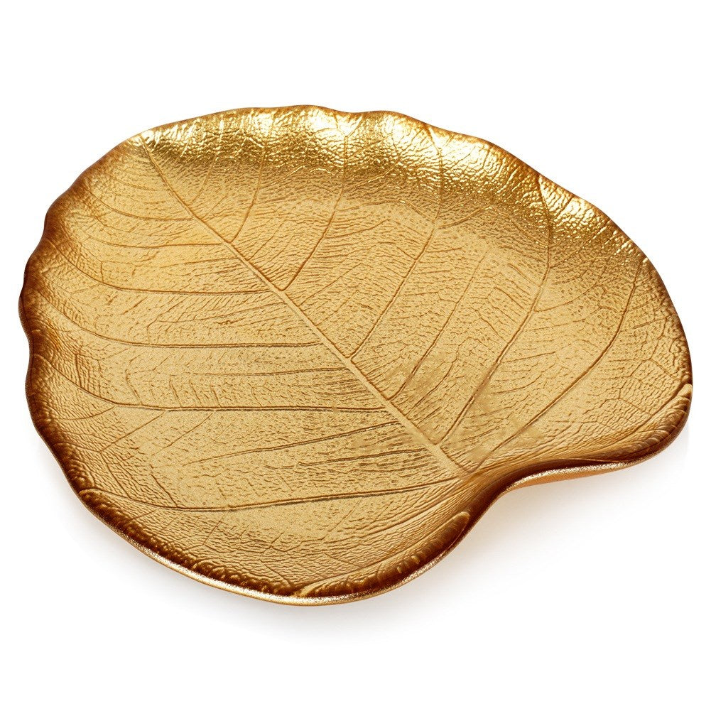 Glass gold leaf serving plate 18x16 cm