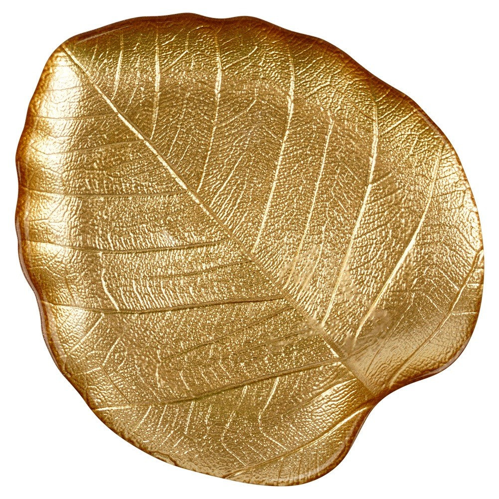 Glass gold leaf serving plate 18x16 cm