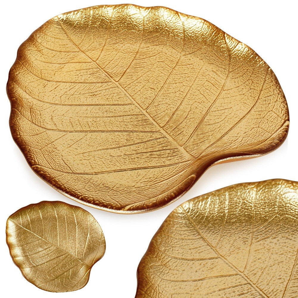 Glass gold leaf serving plate 18x16 cm