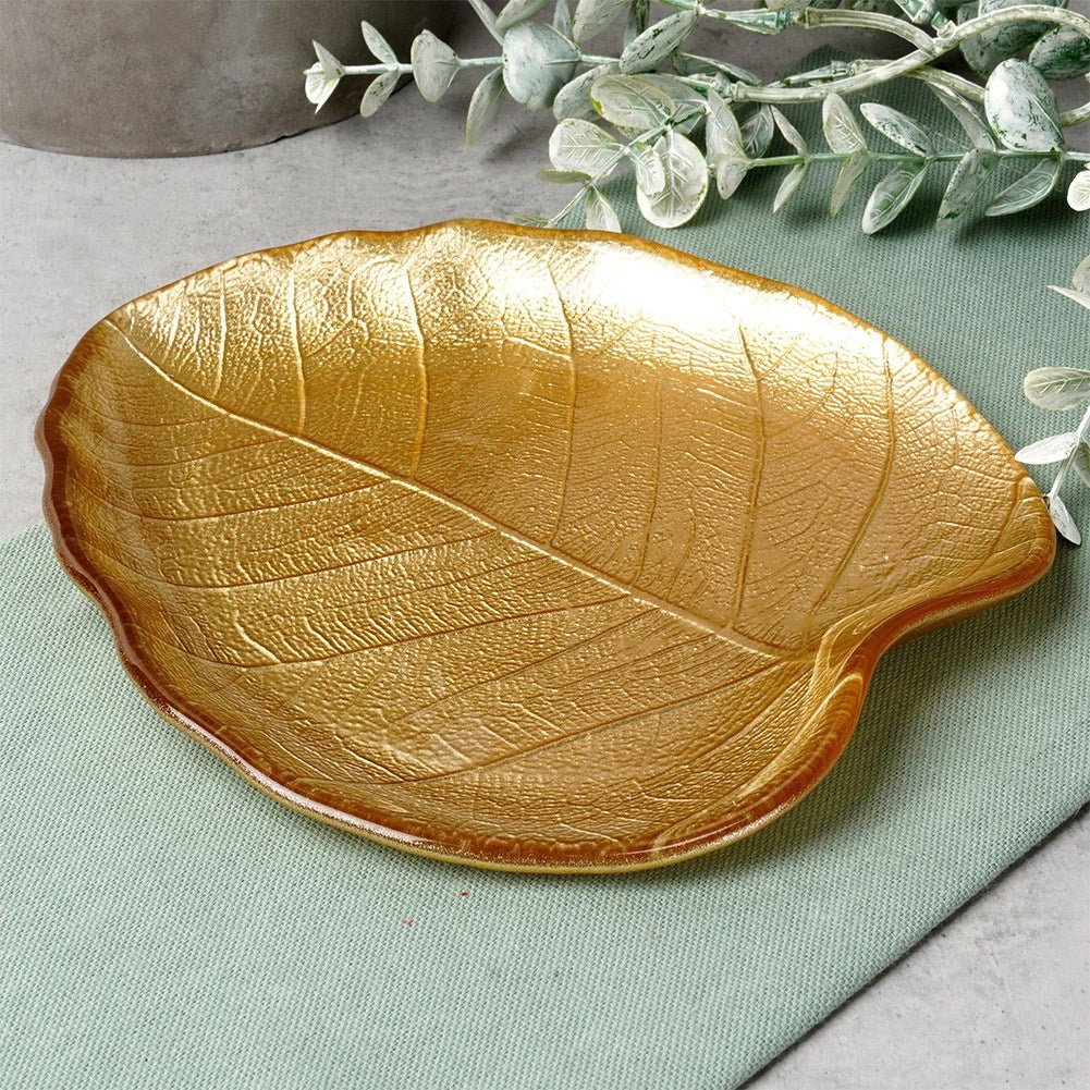 Glass gold leaf serving plate 18x16 cm
