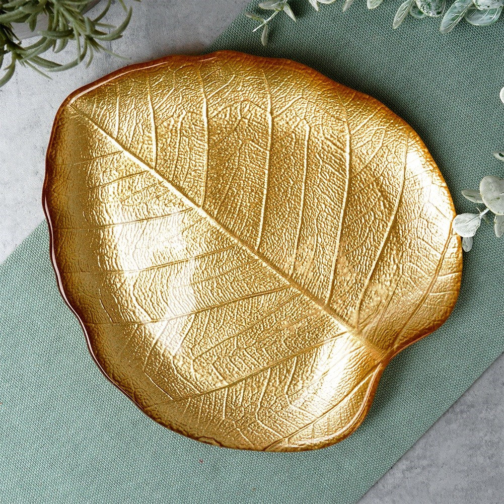 Glass gold leaf serving plate 18x16 cm