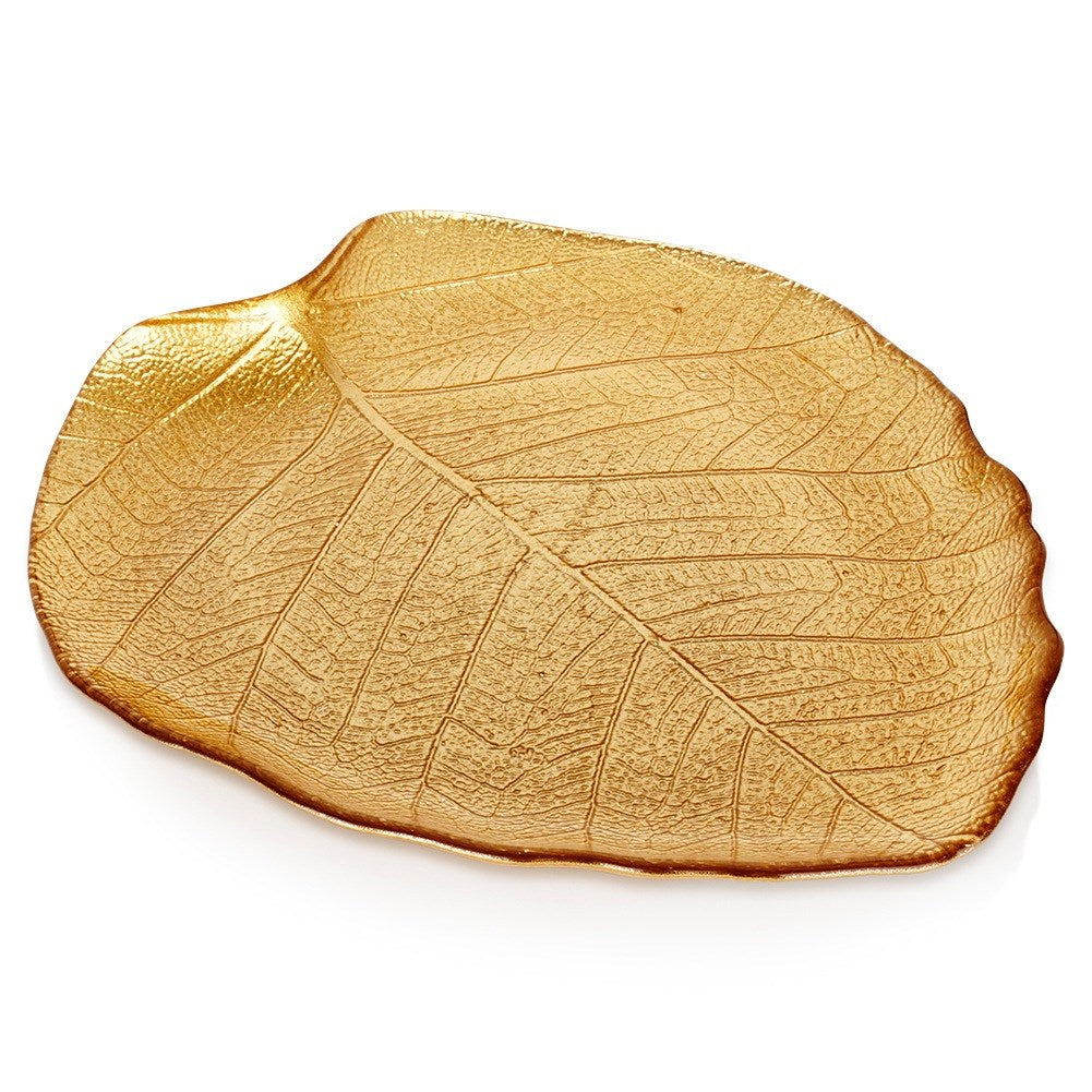 Glass gold leaf serving plate 27.5x24 cm