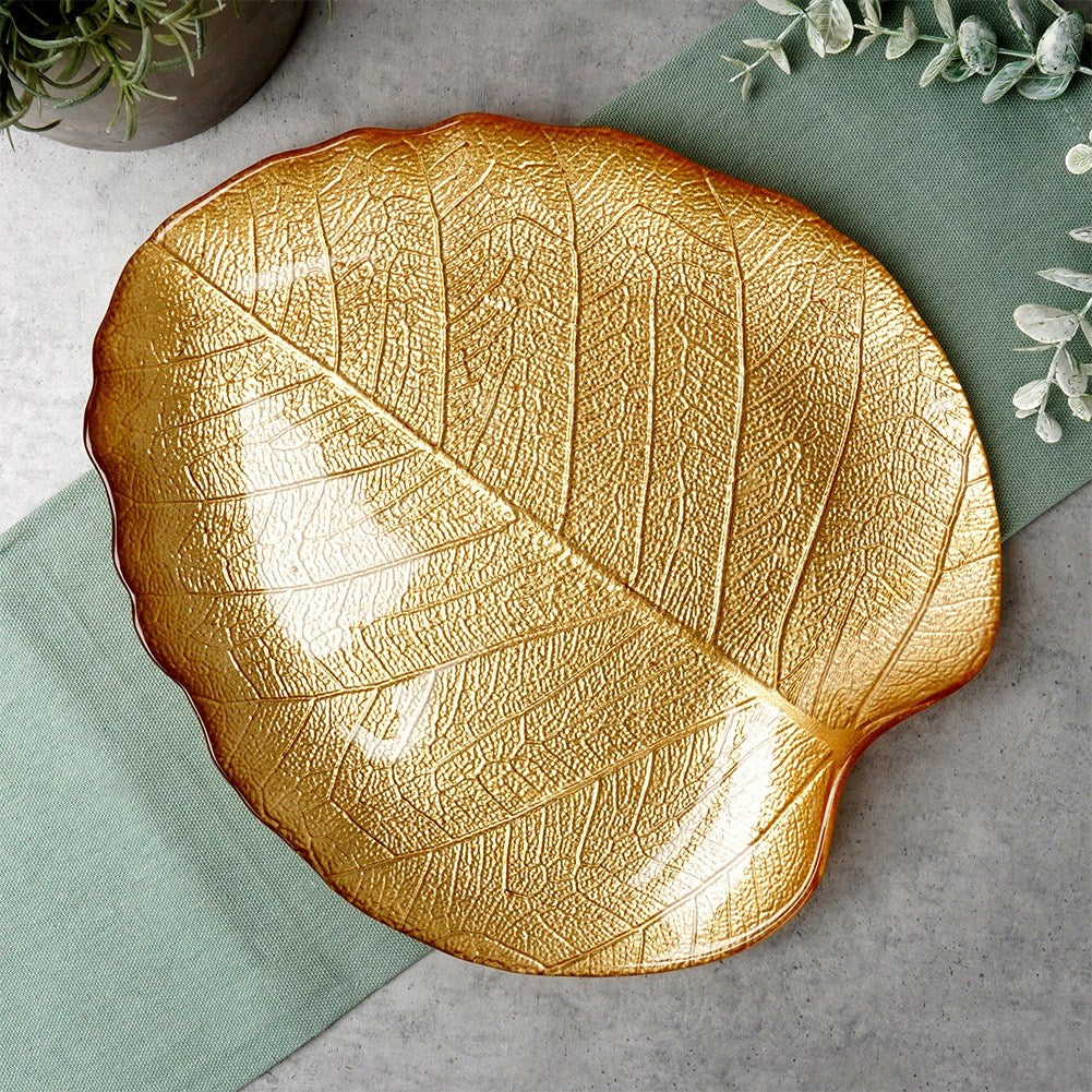 Glass gold leaf serving plate 27.5x24 cm