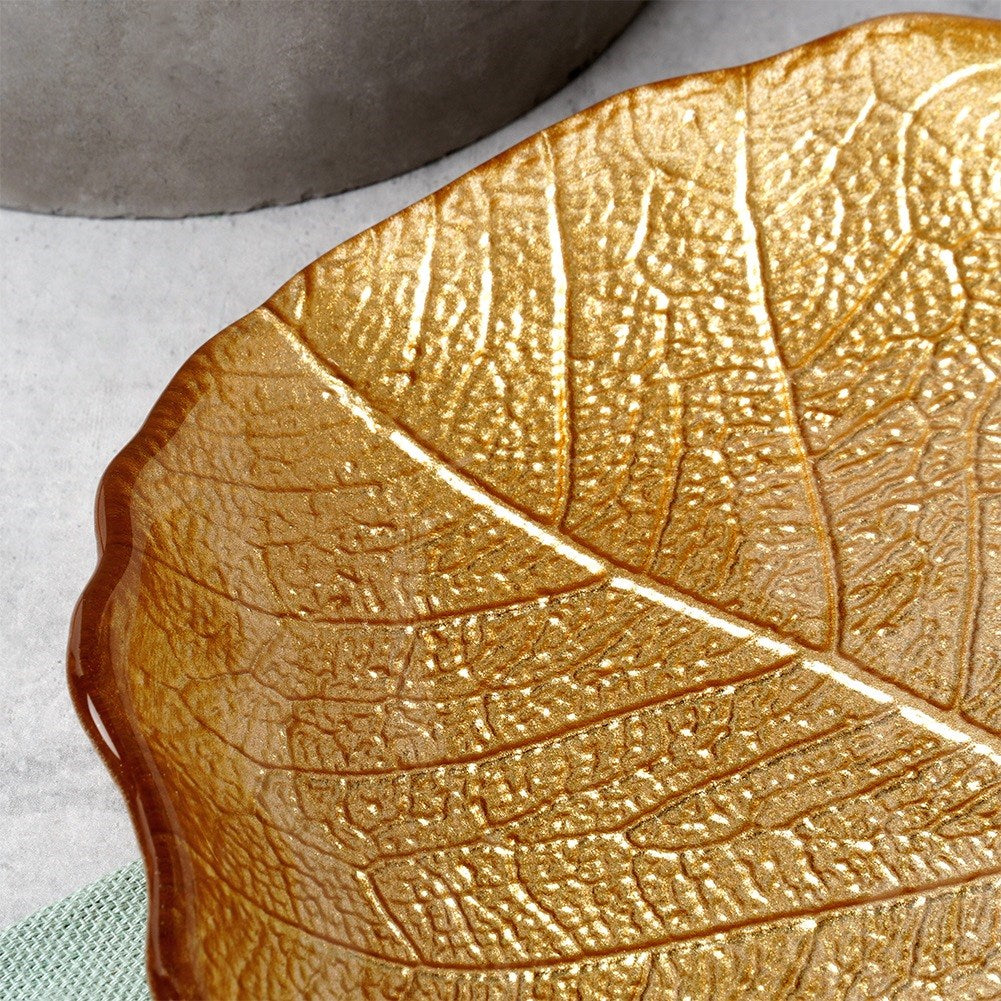 Glass gold leaf serving plate 27.5x24 cm