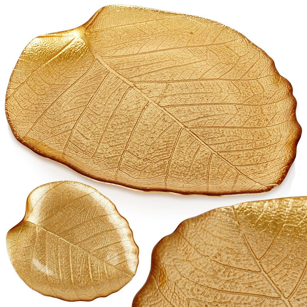 Glass gold leaf serving plate 27.5x24 cm
