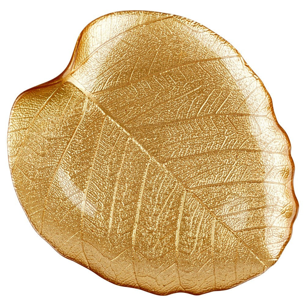 Glass gold leaf serving plate 27.5x24 cm