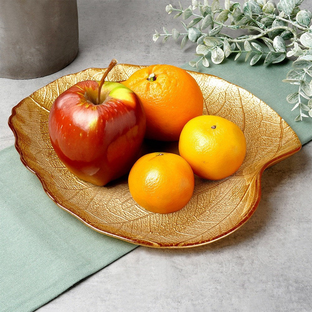 Glass gold leaf serving plate 27.5x24 cm