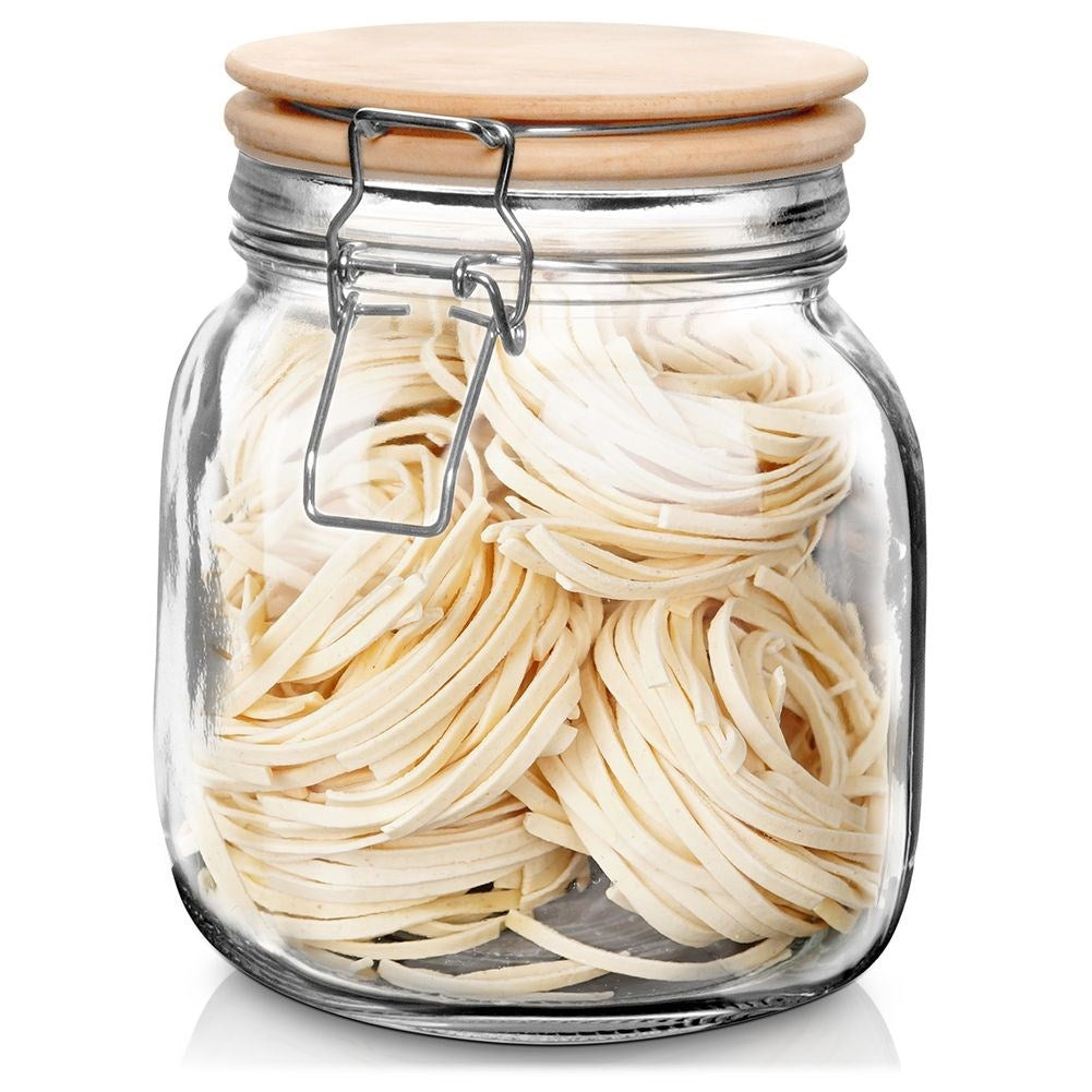 Glass jar 1L with airtight bamboo lid and rubber seal