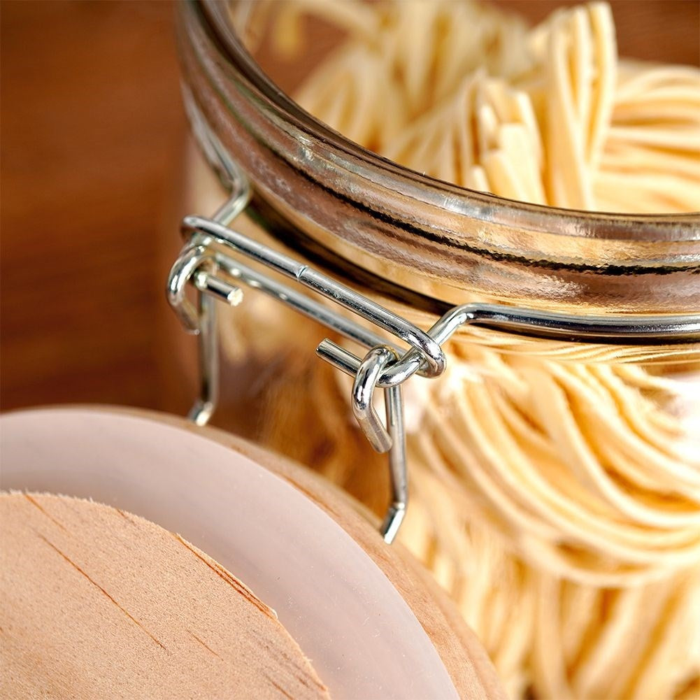 Glass jar 1L with airtight bamboo lid and rubber seal