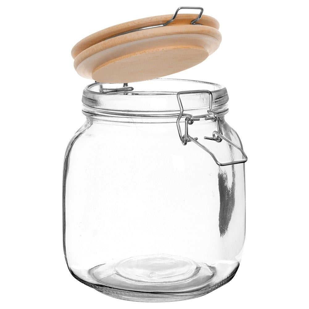Glass jar 1L with airtight bamboo lid and rubber seal