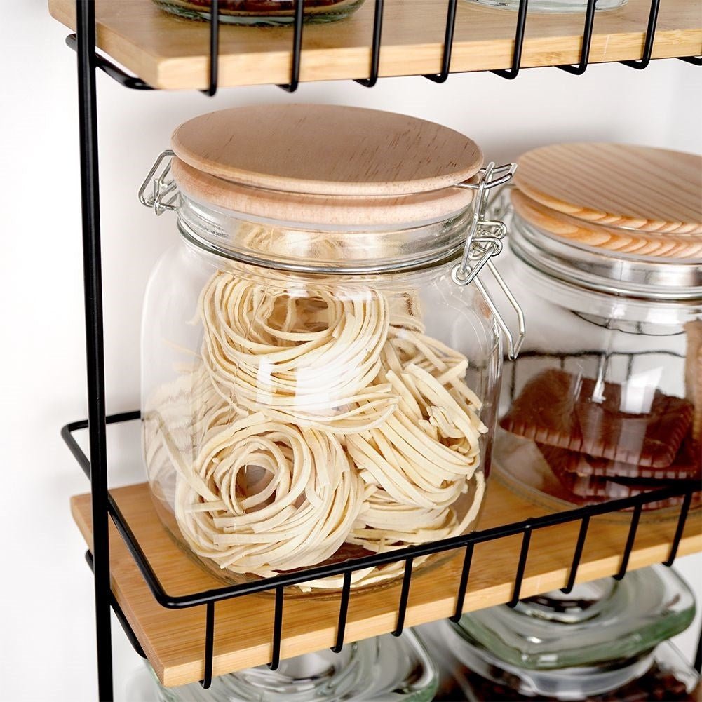 Glass jar 1L with airtight bamboo lid and rubber seal