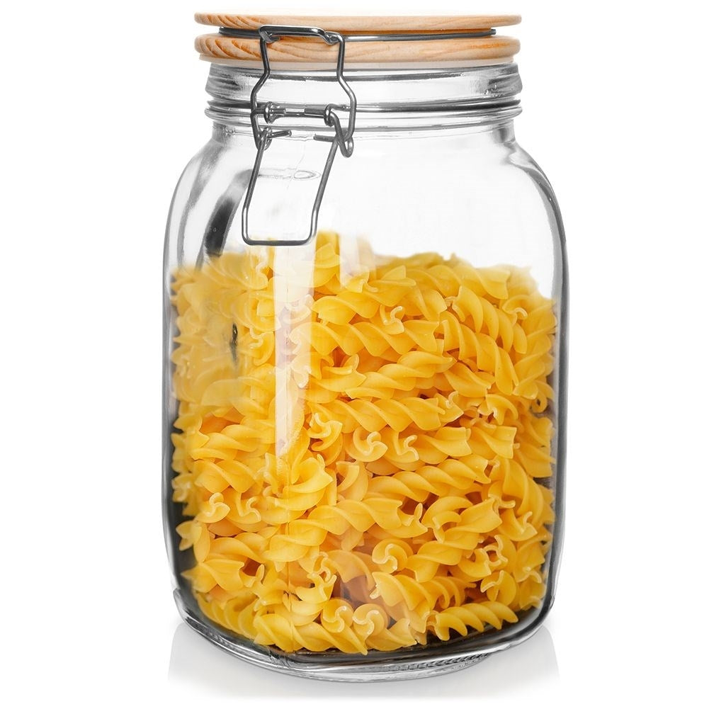 Glass jar with bamboo lid and patent closure, 1.5L